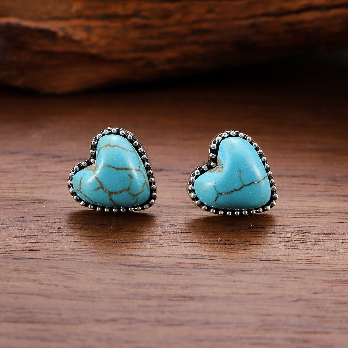 Wholesale Western wind turquoise heart-shaped earrings